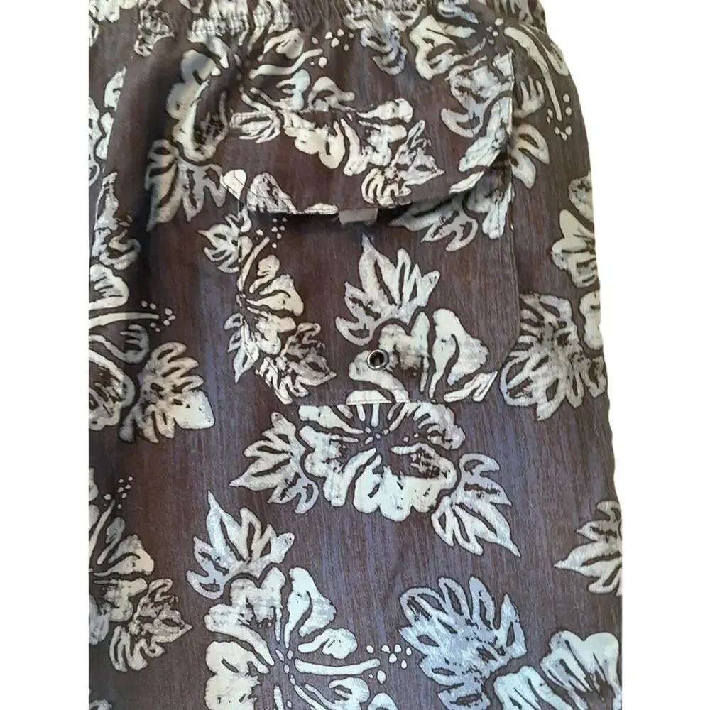 OP Men's Medium Board Shorts Blue Floral Swim Trunks Beach Vacation Travel Lined